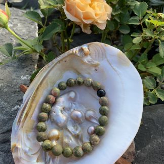 Minerální náramek "Unakit a obsidián"