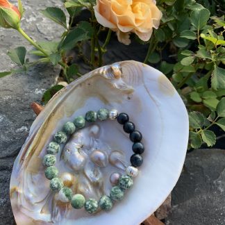 Minerální náramek "Zelený jaspis a černé tygří oko"