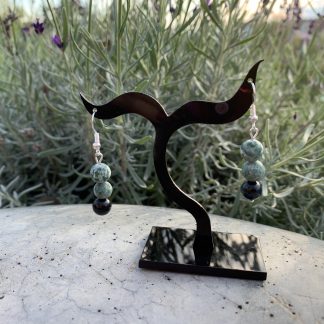 Náušnice "Zelený jaspis a černé tygří oko"